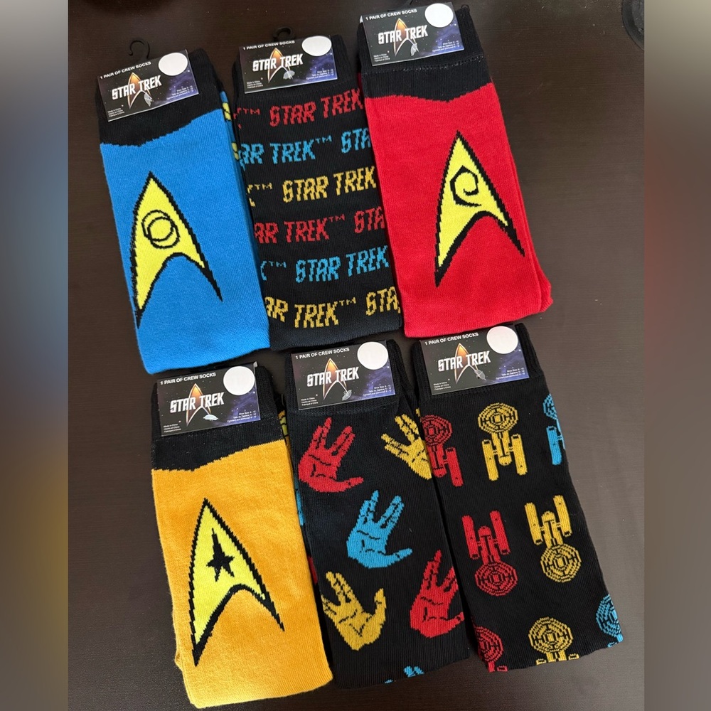 🆕🧦 STAR TREK LIMITED EDITION 6-PIECE CREW SOCK COLLECTION. BRAND NEW WITH TAGS